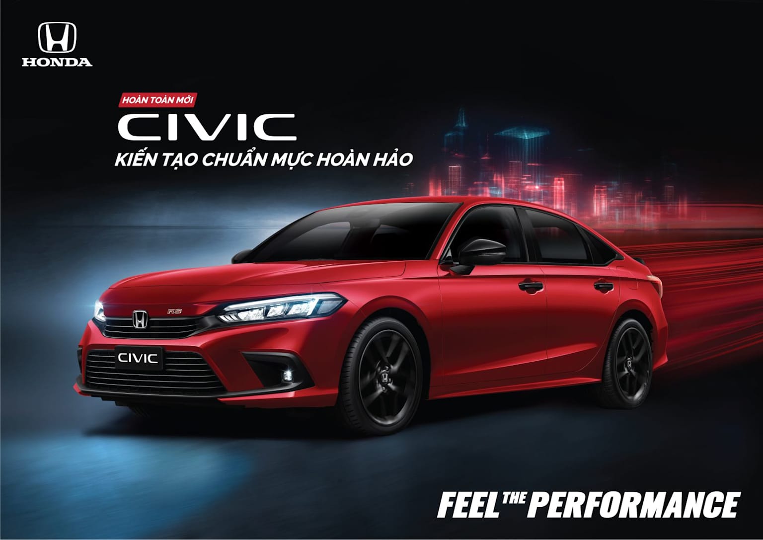 Giá xe Honda Civic cũ cập nhật 6 A red 11th generation Honda Civic RS model is showcased in a dynamic promotional image.